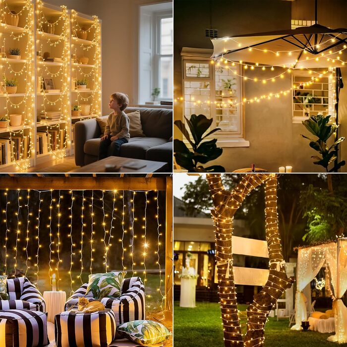 Ланцюжок прикрас Hopexy 10 метрів, 100 LED, тепле біле світло, з пультом, таймер, IP44, 8 режимів, для дому, саду, балкону, весілля, кемпінгу