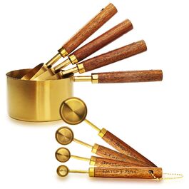 Набір мірних чашок та ложок для кухні, 8 шт, золотий колір