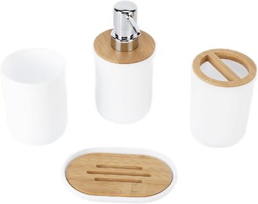Набір аксесуарів для ванної кімнати на 4 предмети: тримач для зубних щіток, мильниця, дозатор для лосьйону, стакан для ополіскувача, сучасна сантехніка для дому та готелю (білий)
