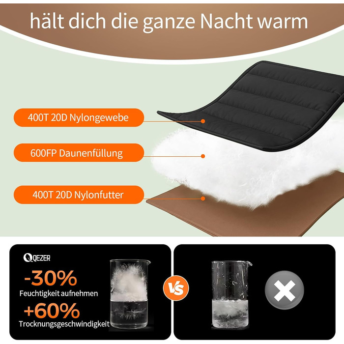 Спальний мішок XXL з пуху 3-4 сезони, 230x100 см, для дорослих, чорний, -3°C | Для кемпінгу, походів, рюкзаків