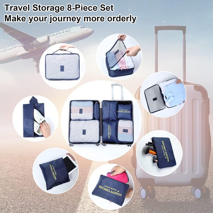 Органайзер для валізи AiQInu, набір 7 шт: кубики для пакування, органайзери для подорожей, сумки для одягу та взуття, темно-синій, одиночний