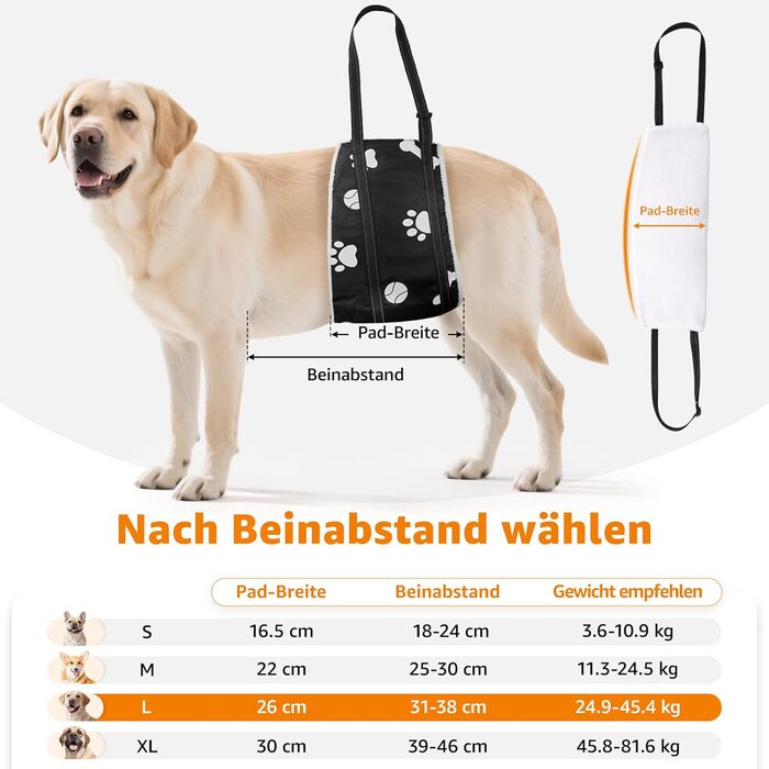 Підтримка для собак - регульована переносна допомога для собак різних розмірів, безпечна підтримка для собак з обмеженими можливостями, травмованих або літніх
