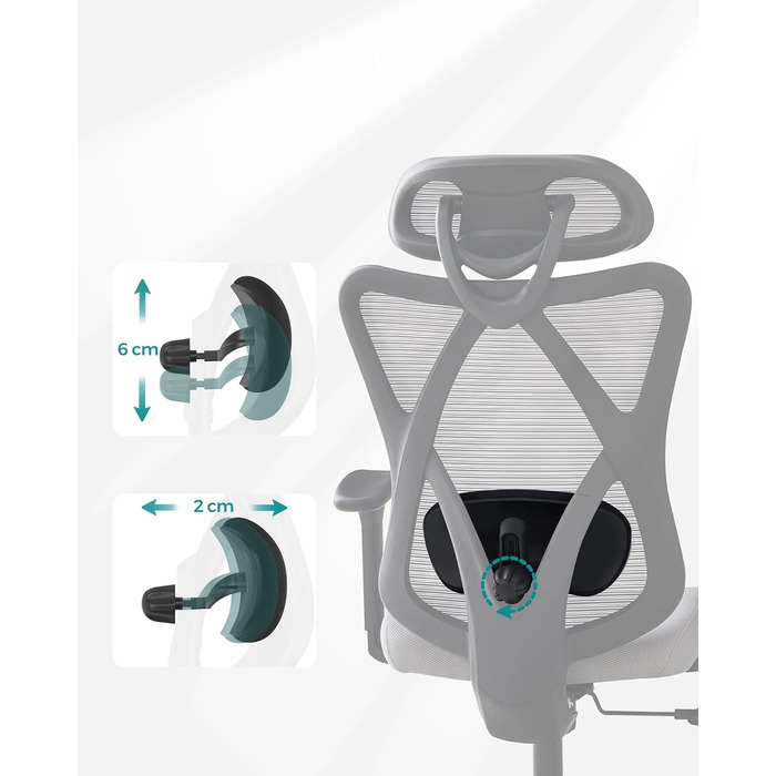 Офісний стіл SONGMICS: ергономічне крісло з регульованою поперековою та підголовною підтримкою, до 150 кг, регульована висота, сірий