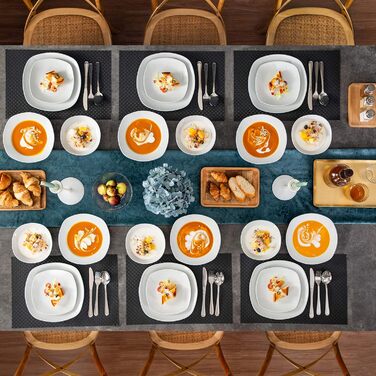 MALACASA Комплект посуду на 12 осіб, серія Elisa, 48 предметів: тарілки супові, десертні, обідні та миски, порцеляновий сервіз, світло-сірий колір