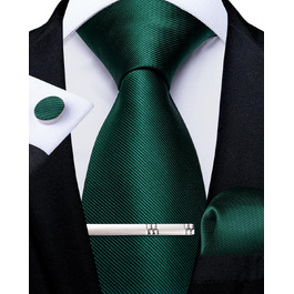 Набір аксесуарів для чоловіків DiBanGu: однотонна шовкова краватка, кишенкова хустка, запонки та затискач, смарагдово-зелений колір, для весіль та офіційних заходів