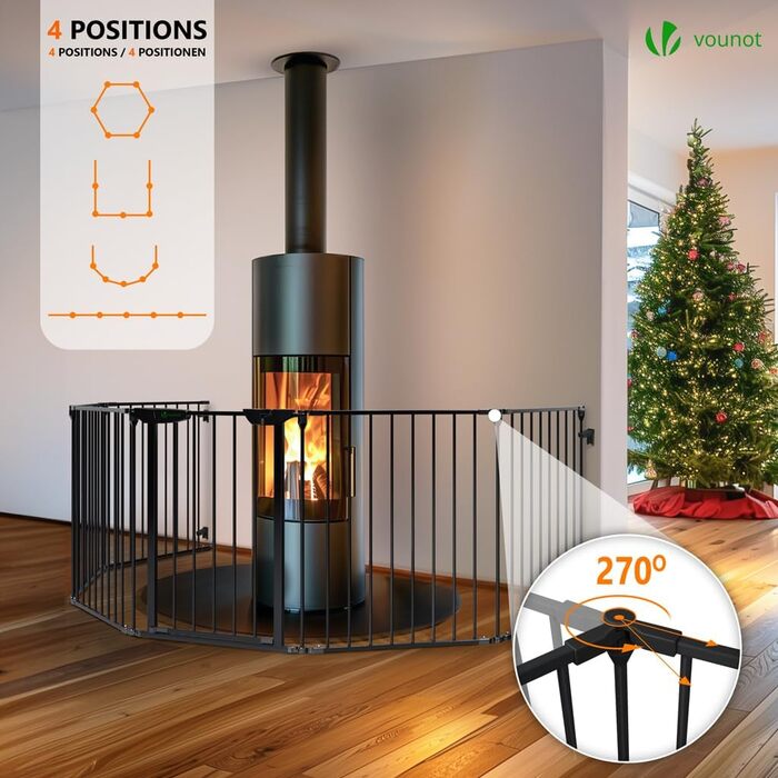 Захисне ґратка для каміну Vounot 375см з дверцятами, металева, для дітей, чорна