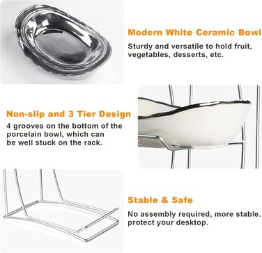 Керамічна фруктова ваза на стільницю, 3-ярусна, з металевим каркасом, для фруктів, овочів та десертів (срібна)