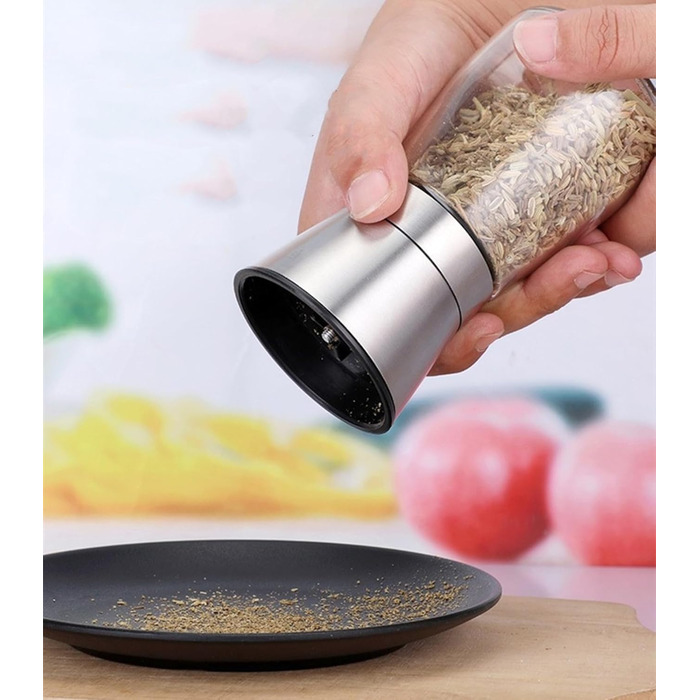 Набір з 2 мельниць для солі та перцю - сталеві та скляні з регульованим керамічним жорном, з можливістю поповнення, для солі та перцю