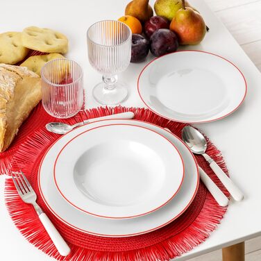Набір посуду Baroni Home 18 предметів для 6 осіб: тарілки, супові тарілки, плоскі тарілки, тарілки для десерту/фруктів (Red Line, порцеляна)
