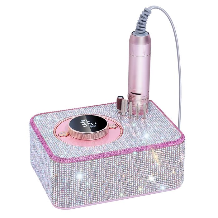 Професійна електрична машинка для манікюру та педикюру 45000 RPM, рожева, з алмазним фрезером, для салонного та домашнього використання