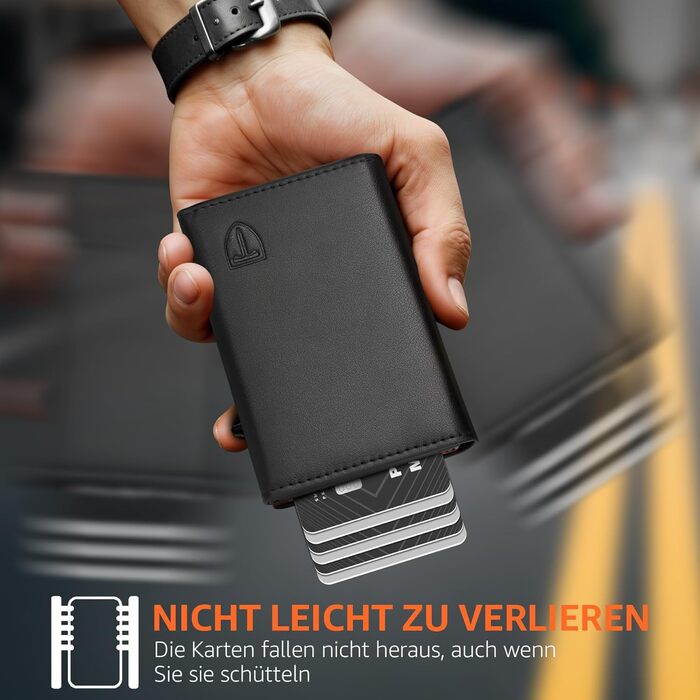 Чоловічий гаманець TEEHON з RFID захистом, відділенням для монет, 7 відділень для карток та ID-вікном, шкіряний, чорно-помаранчевий