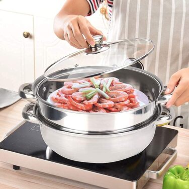 Jeffergarden Пароварка з нержавіючої сталі 27 см, 2-рівнева, каструля для приготування на парі овочів, яєць, супу, морепродуктів