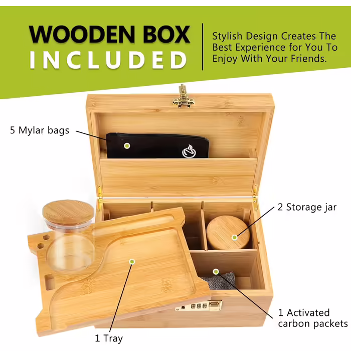 OZCHIN Large Bamboo Box with Number Lock - Decorative Storage Box for Home, Great Gift Choice, Tray, Reclosable