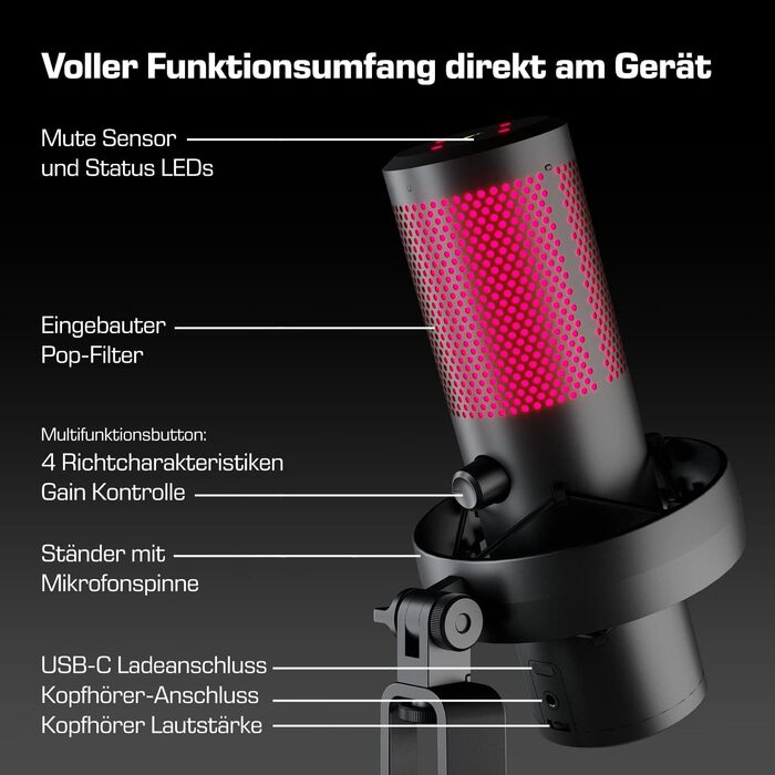 DOCKIN® MP2000: USB мікрофон-конденсатор для ПК, геймінгу, подкастів та стрімінгу - професійний мікрофон з підставкою для запису звуку з чудовою якістю звуку (130dB)