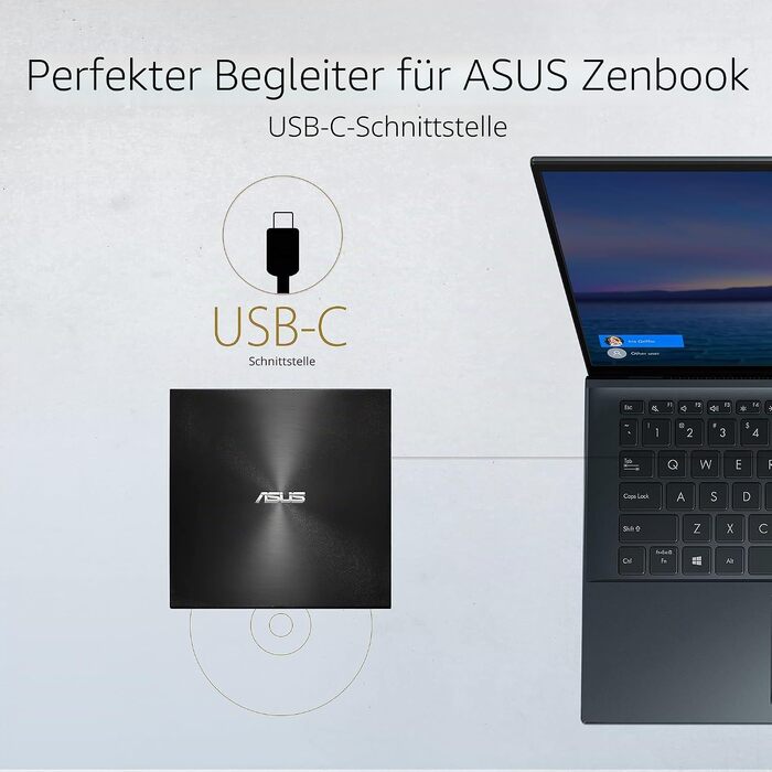 Зовнішній DVD-записувач Asus ZenDrive U9M з інтерфейсом USB-C, чорний
