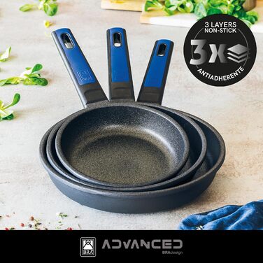BRA Advanced | Set of 3 non-stick frying pans made of cast aluminum, 20|24|28 cm, PFOA-free, reinforced, excellent performance and scratch resistance, suitable for induction. Frying Pan Set (20-24-28 cm)