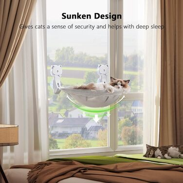 Window perch for cats, foldable & stable cat beds - breathable cat window hammock for monitoring, sunbathing and climbing - holds up to 18kg maximum (mesh cover, grey)