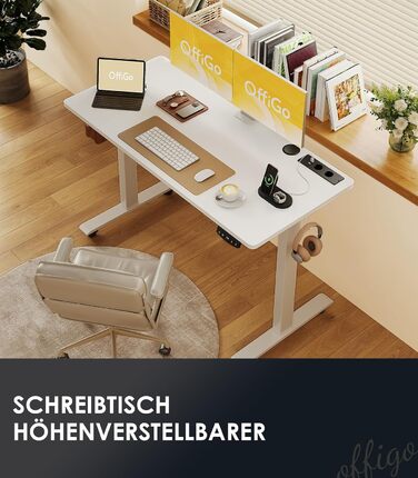 OffiGo Electric Standing Desk with USB Ports - Adjustable Height Desk, Memory Function, 160cm Width, White - Office & Home Desk