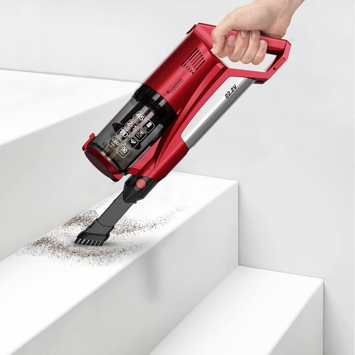 Вертикальний пилосос TurboTronic StormStick 120 Вт з ручним пилососом, фільтр MIF, 5 м кабель, 11kPA, циклонна технологія, червоний