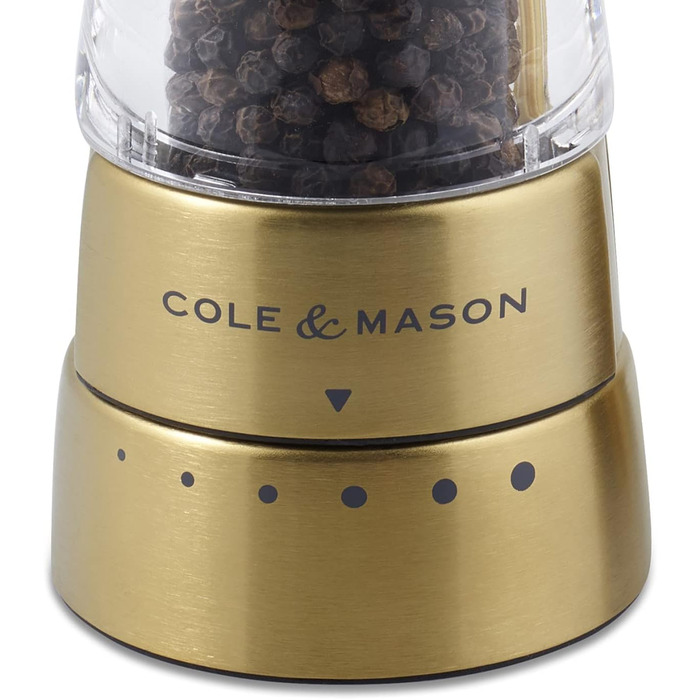 Cole & Mason Derwent Gold Salt and Pepper Grinder Set, Manual Spice Grinder with Adjustable Ceramic Grinder, Stainless Steel/Acrylic, 190mm, Precision+, Gift Set