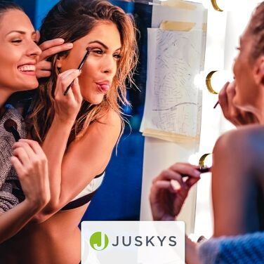 Туалетний столик Juskys Julia з дзеркалом, пуфом і 4 шухлядами, 74x40x138 см, стиль кантрі, білий, МДФ, косметичний стіл-комод