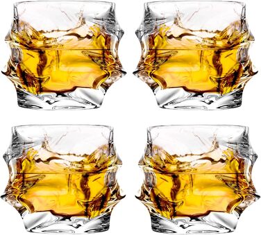 GLASKEY Crystal Whiskey Glasses Set of 4 - 350ml Lead-Free Crystal Glasses for Whiskey, Rum, Vodka, Scotch, Gin, Cognac, Water - Dishwasher Safe