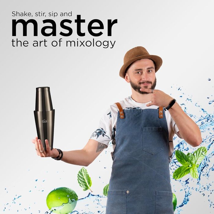 Набір бармена для приготування коктейлів Black Boston 13 шт. з японським джиглером та стійкою, з нержавіючої сталі
