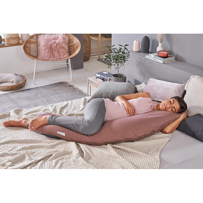 Подушка для вагітних та годування груддю Theraline Das Original 190 см Taupe з чохлом Blättertanz - подушка для сну на боці, перлинна