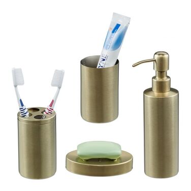 Relaxdays 4-Piece Bathroom Set in Gold
