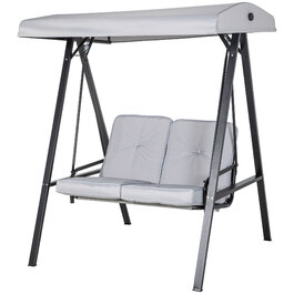 Outsunny Hollywood 2-Seater Garden Swing with Adjustable Canopy, Cushions, Swing Bench with a 220 kg (485 lbs) Weight Capacity, for Garden, Balcony, Grey, 145 x 116 x 172 cm | Aosom