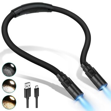 LED лампа на шию LUXJET для читання, в'язання, ремонту - акумуляторна, 3 кольори, регульована яскравість, чорна