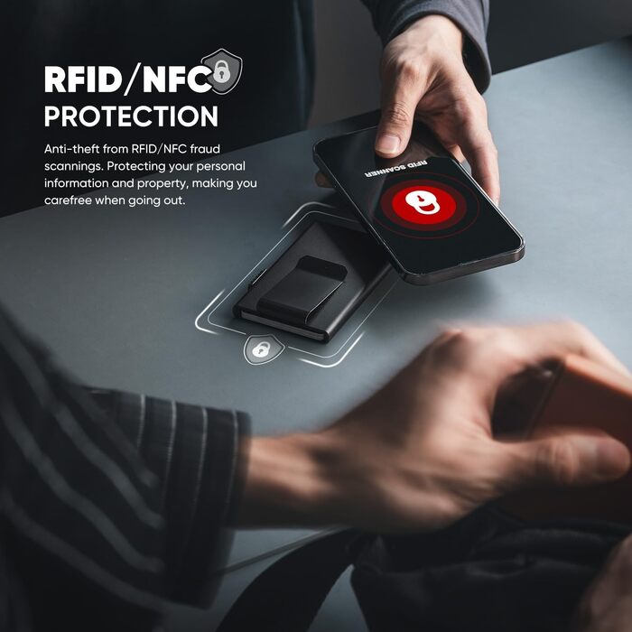 Мінімалістичний картхолдер VULKIT для чоловіків та жінок з RFID-захистом та грошовою затискачкою, чорний