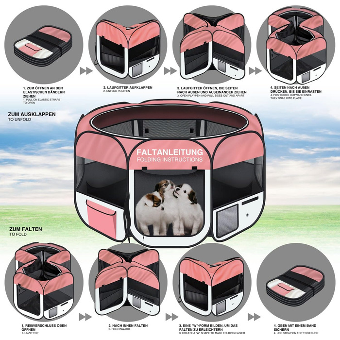 Вольєр для цуценят All Pets United® XXL: вольєр для собак, котів, кроликів та дрібних тварин (рожевий)