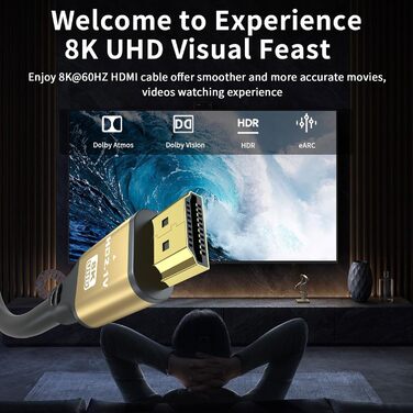 HDMI кабель 4K 1M (золотий): підтримка 4K@60Hz, 18Gbps, Ultra HD, Ethernet, Audio Return, 3D, HDR, ARC, сумісний з Xbox, PS5/PS4, HDTV, Laptop