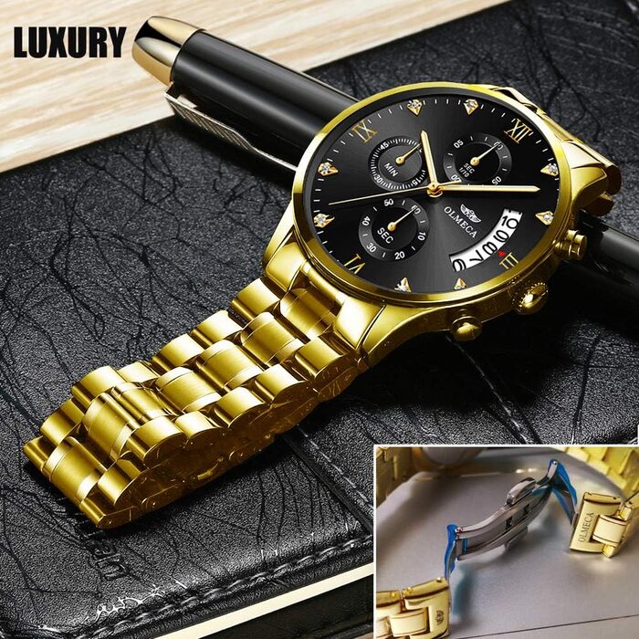 Годинник чоловічий DREAMING Q&P на зап'ястя з нержавіючої сталі, аналоговий кварцовий хронограф, багатофункціональний, кришталевий, чорний (Schwarz-2)