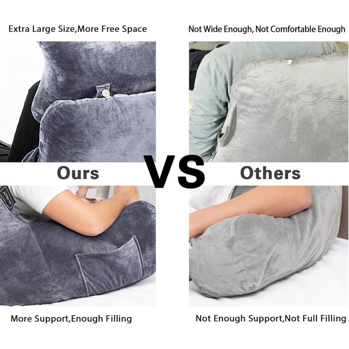 Подушка для сидіння в ліжку, диван, для дорослих, з кишенями, сірого кольору