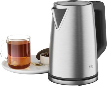 Електрочайник AEG K5-1-6ST Deli 5, 2400 Вт, 1,7 л, 5 температур, нержавіюча сталь, авто відключення, захист від протікання, відкривання однією рукою