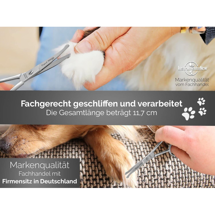 Ножиці для стрижки собак Solingen, ножиці для стрижки лап з мікрозубом, Made in Germany, ножиці з вигнутим лезом для догляду за шерстю собак, котів, домашніх тварин (11,7 см)