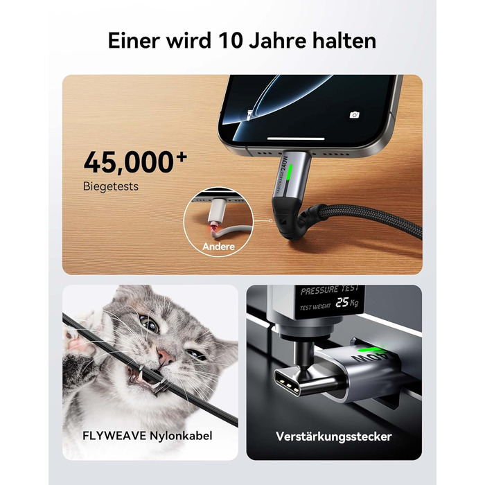 Кабель USB-C 240W, 2 шт. (2м) з LED-підсвіткою, нейлон, для iPhone, Samsung, Pixel, iPad, MacBook