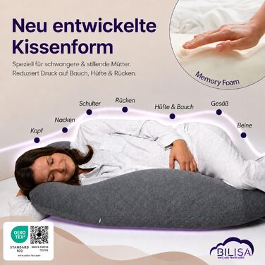 Подушка для вагітних та годування з ефектом пам'яті (Memory Foam), модель 2026 року, змивний чохол, анатомічна подушка для всього тіла
