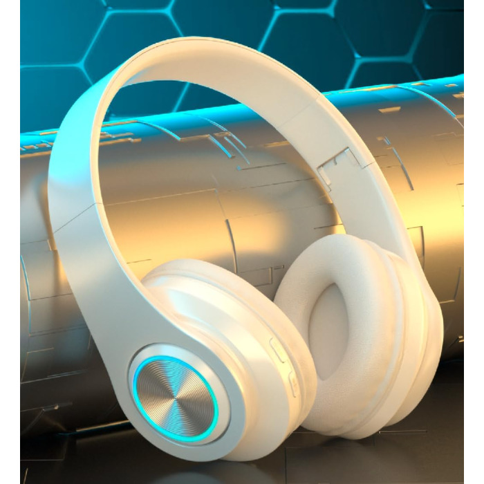 Бездротові Bluetooth навушники з LED підсвічуванням, складні, Bluetooth 5.0, радіус дії 10 м, стерео, мікрофон, зручні амбушюри (білі)
