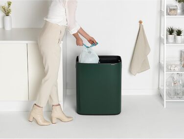 Відро для сміття Brabantia біле 60 літрів з 2 внутрішніми відрами (2х30л), колір Pine Green