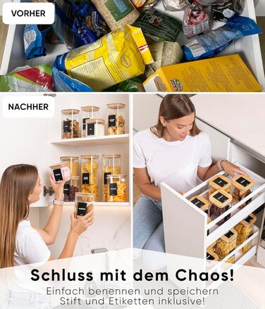 Скляні банки для зберігання Deco haus® з кришкою, набір 6 шт. [+ЕТИКЕТКИ] - 10x21 см