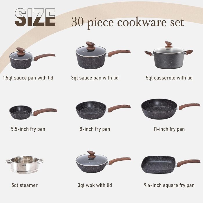 Kitchen Academy Cookware Set - 17 Piece Induction Set with Glass Lids, PFAS-Free Ceramic Non-Stick Coating, Grey