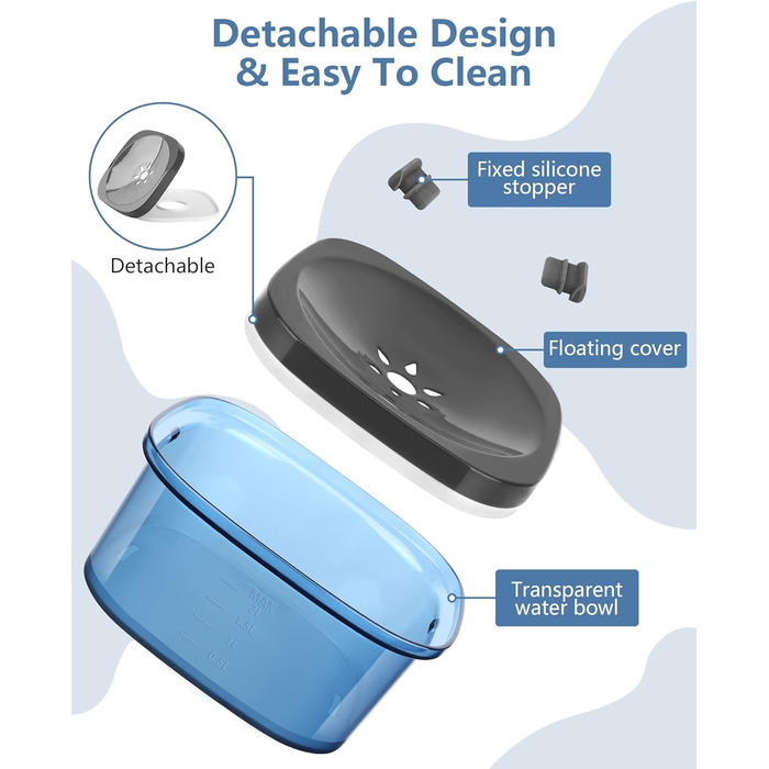 Миска для собак PETTOM, 2L, проти протікання, без облизування, велика (Блакитна)