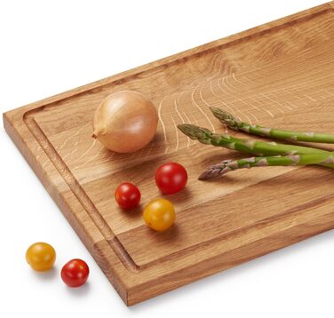 Cutting and Serving Board made of high-quality oak, 35 x 25 cm in size with juice groove | Antibacterial kitchen board from Europe | Serving board, breakfast board, solid wood board