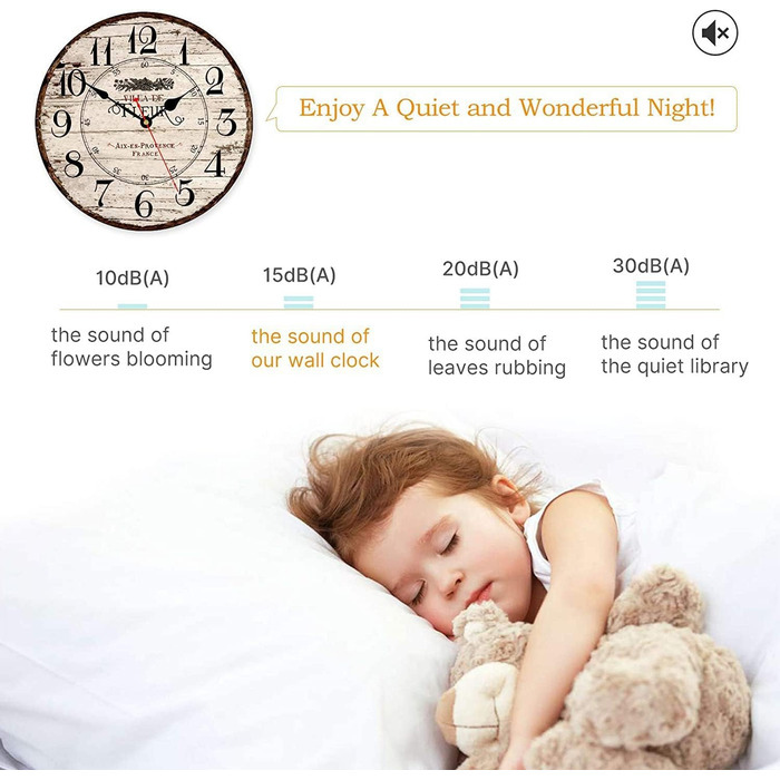 Toudorp Wall Clock Wooden French Country Style Quiet Wall Clock Easy to Read Battery Operated Home Decorative Retro Wall Clock (French Country, 12 inches)