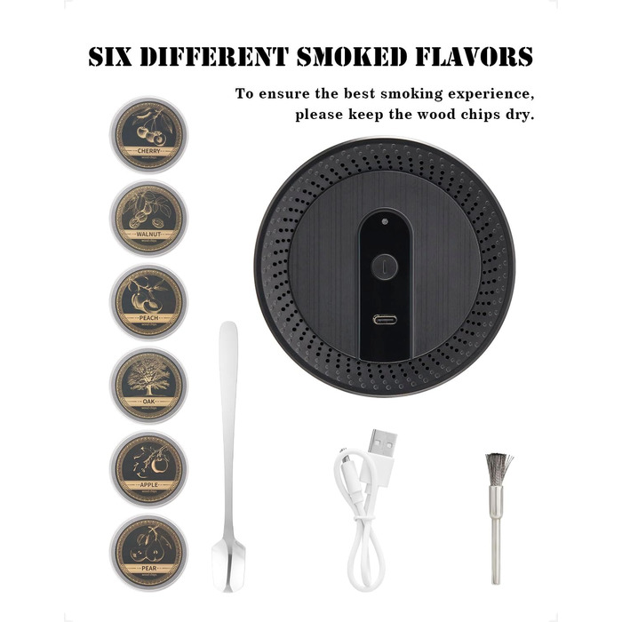 Електричний набір для копчення віскі з 6 ароматами, чанчики для диму, для коктейлів та бурбону, подарунок для батька, чоловіка та поціновувачів віскі