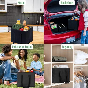 23.5 Liter Large Shopping Bag Foldable, Folding Boxes with Reinforced Bottom, Reusable Shopping Bags, Holds Up To 15 kg Shopping Bag (Black, 3-Pack)