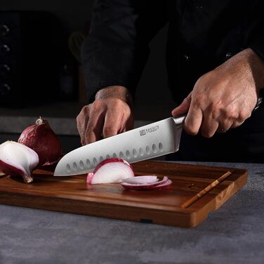 Кухонний ніж Santoku PAUDIN 17 см, професійний, японський стиль, з німецької високовуглецевої сталі, надгострий, довговічний, ергономічна ручка